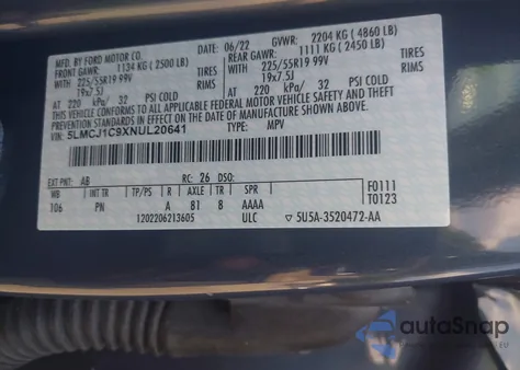 2022 Lincoln Corsair Standard from USA, damaged, VIN 5LMCJ1C9XNUL20641